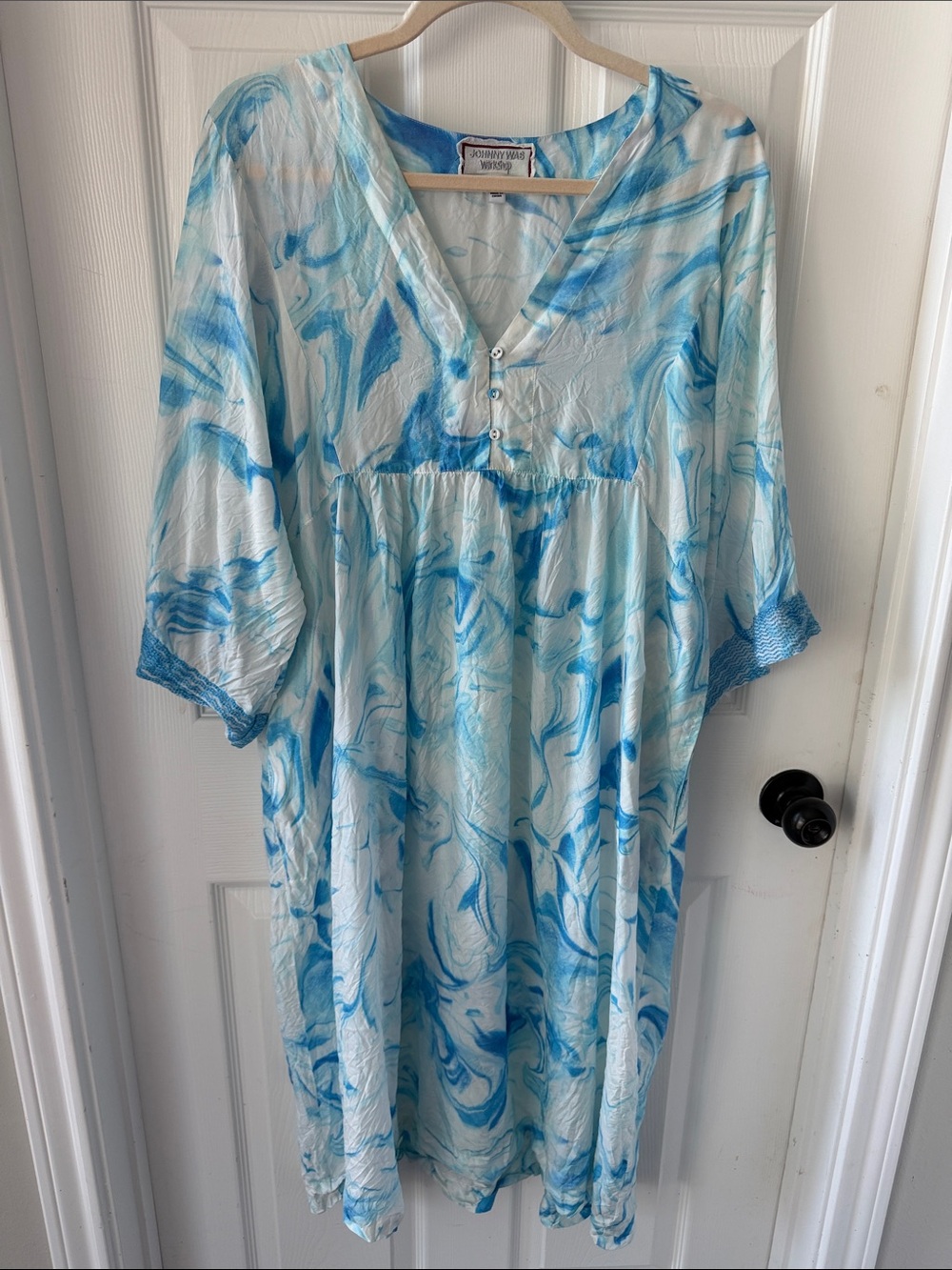 Johnny Was Silk Light Blue Marble Dress